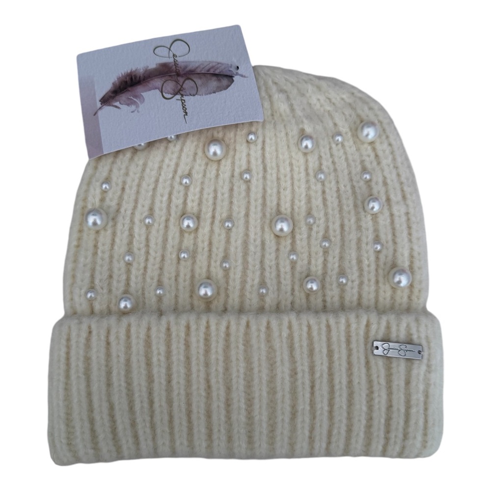 Jessica Simpson Pearl Knit Cuffed Beanie Hat. Ivory. NWT. FLAW. - Picture 2 of 9
